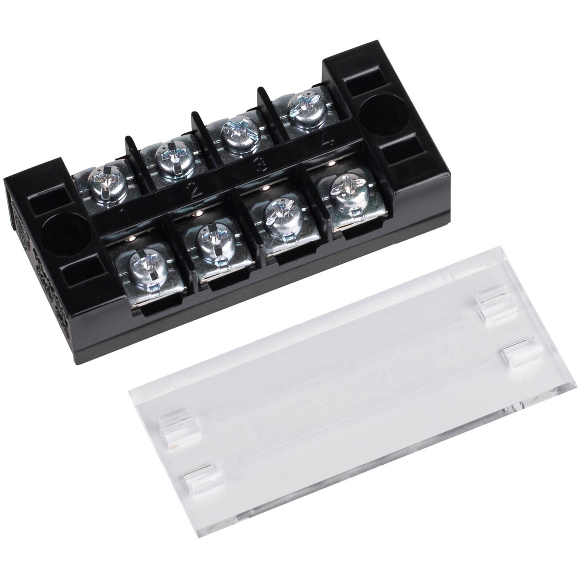 4 Pole 25A Barrier Terminal Strip with Snapon Clear Plastic Cover